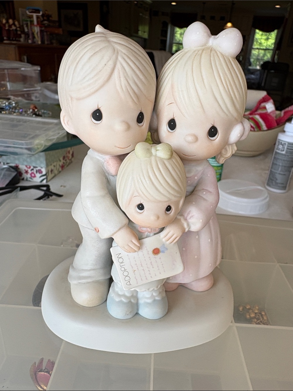 Precious Moments Porcelain Adoption Family Figurine - Cream, Pink, Blue